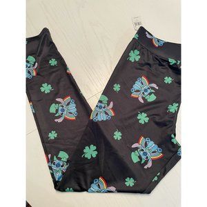 NWT Junior's Disney Leggings Sz L Lilo & Stitch St. Patrick's Day Green Black